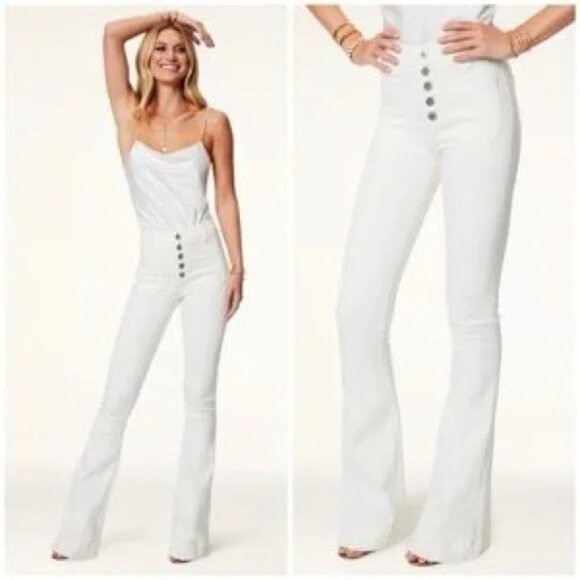 NEW RAMY BROOK Cindy High Rise Flare Jeans In White Disco Hippie Bell Bottom 26 - Picture 1 of 13